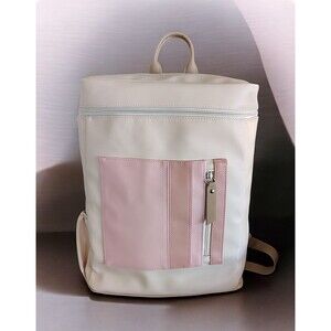 Jadelynn Brooke Pink Cream Faux Leather Backpack 16" Women Laptop Travel Bag Lg